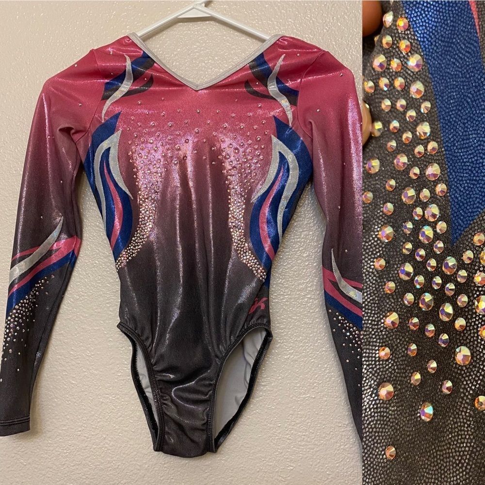 GK elite custom gymnastics competition leotard long sleeve ombre rhinestone CL